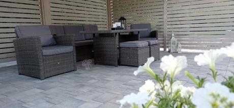 Komplet mebli obiadowych z dużą sofą 186cm technorattan Cofete Dining – Dark Grey