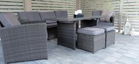 Komplet mebli obiadowych z dużą sofą 186cm technorattan Cofete Dining – Dark Grey