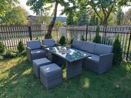 Komplet mebli obiadowych z dużą sofą 186cm technorattan Cofete Dining – Dark Grey