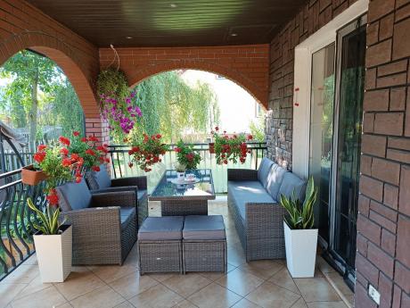 Komplet mebli obiadowych z dużą sofą 186cm technorattan Cofete Dining – Dark Grey