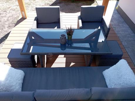 Komplet mebli obiadowych z dużą sofą 186cm technorattan Cofete Dining – Dark Grey