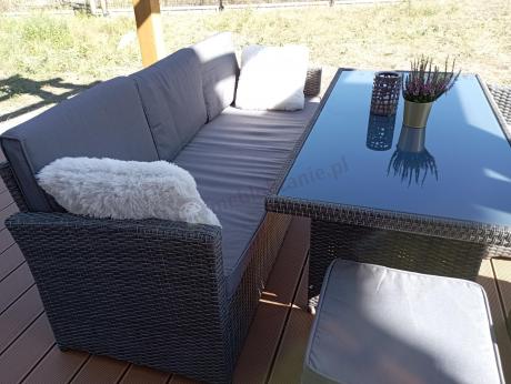 Komplet mebli obiadowych z dużą sofą 186cm technorattan Cofete Dining – Dark Grey