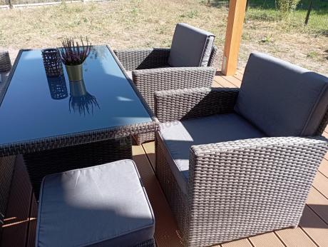Komplet mebli obiadowych z dużą sofą 186cm technorattan Cofete Dining – Dark Grey