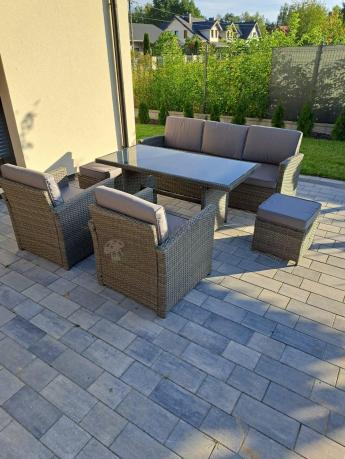 Komplet mebli obiadowych z dużą sofą 186cm technorattan Cofete Dining – Dark Grey