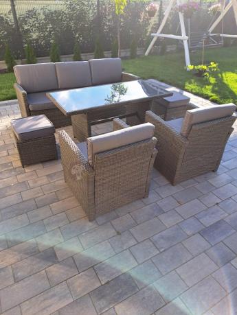 Komplet mebli obiadowych z dużą sofą 186cm technorattan Cofete Dining – Dark Grey