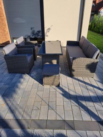 Komplet mebli obiadowych z dużą sofą 186cm technorattan Cofete Dining – Dark Grey