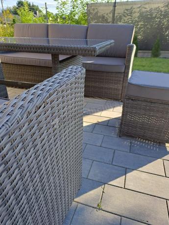 Komplet mebli obiadowych z dużą sofą 186cm technorattan Cofete Dining – Dark Grey