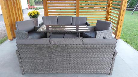 Komplet mebli obiadowych z dużą sofą 186cm technorattan Cofete Dining – Dark Grey