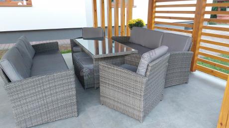 Komplet mebli obiadowych z dużą sofą 186cm technorattan Cofete Dining – Dark Grey