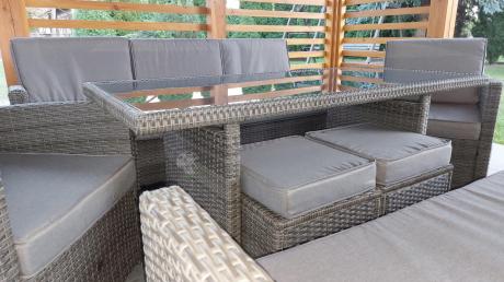 Komplet mebli obiadowych z dużą sofą 186cm technorattan Cofete Dining – Dark Grey