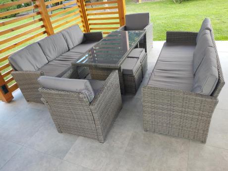 Komplet mebli obiadowych z dużą sofą 186cm technorattan Cofete Dining – Dark Grey