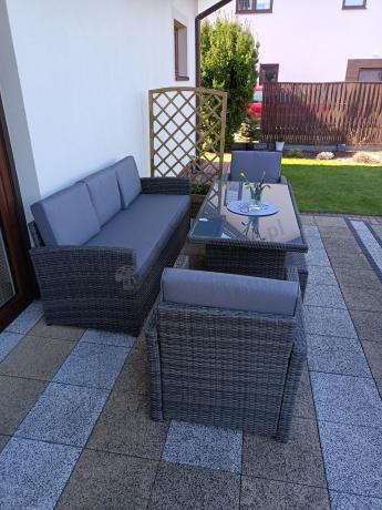 Komplet mebli obiadowych z dużą sofą 186cm technorattan Cofete Dining – Dark Grey