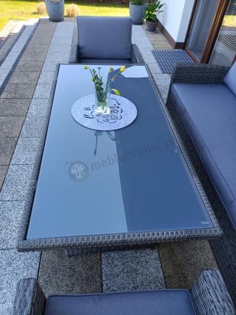 Komplet mebli obiadowych z dużą sofą 186cm technorattan Cofete Dining – Dark Grey