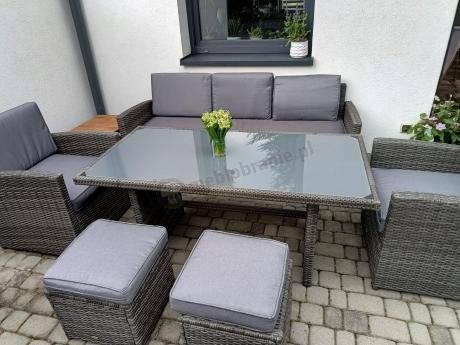 Komplet mebli obiadowych z dużą sofą 186cm technorattan Cofete Dining – Dark Grey