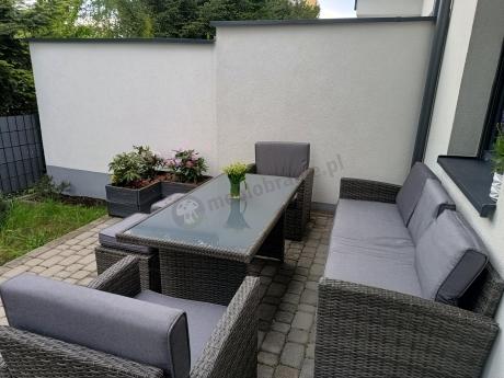 Komplet mebli obiadowych z dużą sofą 186cm technorattan Cofete Dining – Dark Grey