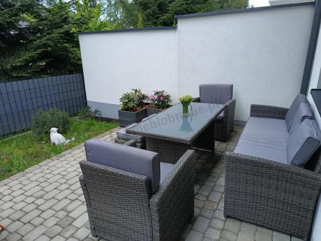 Komplet mebli obiadowych z dużą sofą 186cm technorattan Cofete Dining – Dark Grey