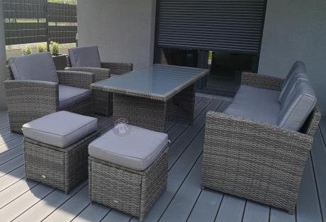 Komplet mebli obiadowych z dużą sofą 186cm technorattan Cofete Dining – Dark Grey