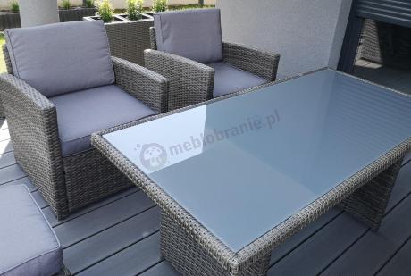 Komplet mebli obiadowych z dużą sofą 186cm technorattan Cofete Dining – Dark Grey