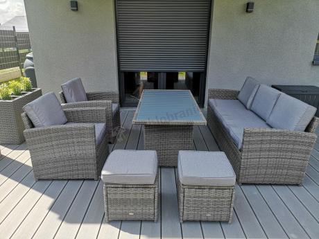 Komplet mebli obiadowych z dużą sofą 186cm technorattan Cofete Dining – Dark Grey