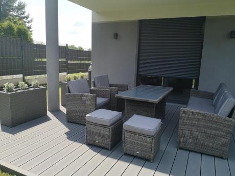 Komplet mebli obiadowych z dużą sofą 186cm technorattan Cofete Dining – Dark Grey