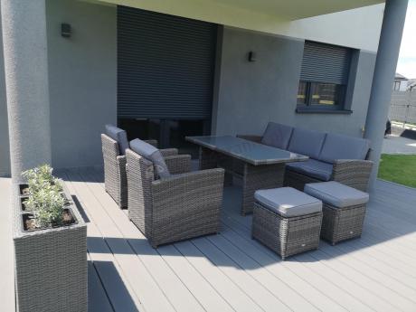 Komplet mebli obiadowych z dużą sofą 186cm technorattan Cofete Dining – Dark Grey