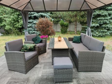 Komplet mebli obiadowych z dużą sofą 186cm technorattan Cofete Dining – Dark Grey