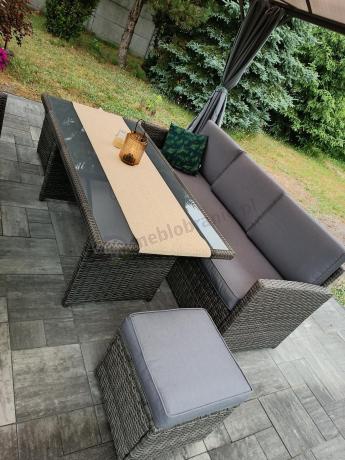 Komplet mebli obiadowych z dużą sofą 186cm technorattan Cofete Dining – Dark Grey