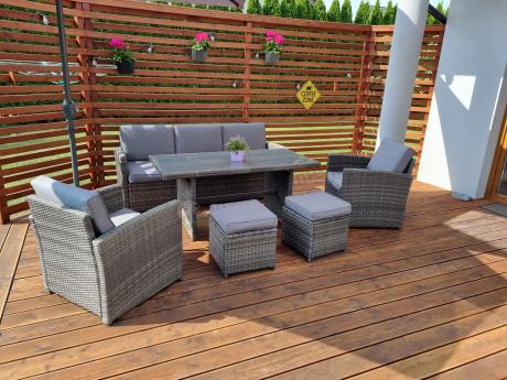 Komplet mebli obiadowych z dużą sofą 186cm technorattan Cofete Dining – Dark Grey