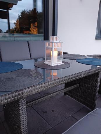 Komplet mebli obiadowych z dużą sofą 186cm technorattan Cofete Dining – Dark Grey