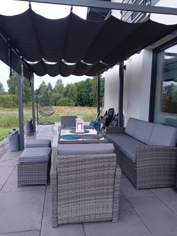 Komplet mebli obiadowych z dużą sofą 186cm technorattan Cofete Dining – Dark Grey