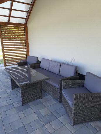 Komplet mebli obiadowych z dużą sofą 186cm technorattan Cofete Dining – Dark Grey