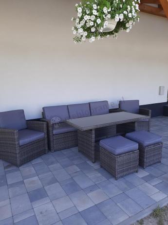 Komplet mebli obiadowych z dużą sofą 186cm technorattan Cofete Dining – Dark Grey