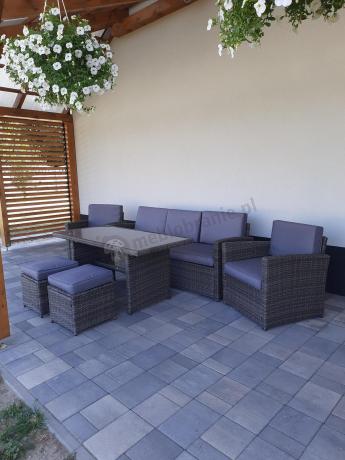 Komplet mebli obiadowych z dużą sofą 186cm technorattan Cofete Dining – Dark Grey