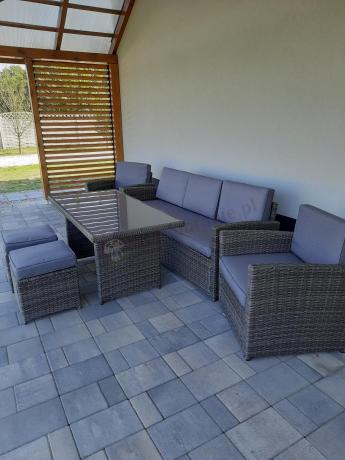 Komplet mebli obiadowych z dużą sofą 186cm technorattan Cofete Dining – Dark Grey