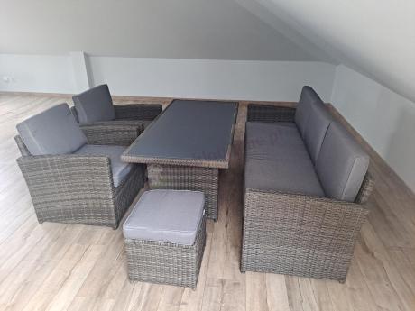 Komplet mebli obiadowych z dużą sofą 186cm technorattan Cofete Dining – Dark Grey
