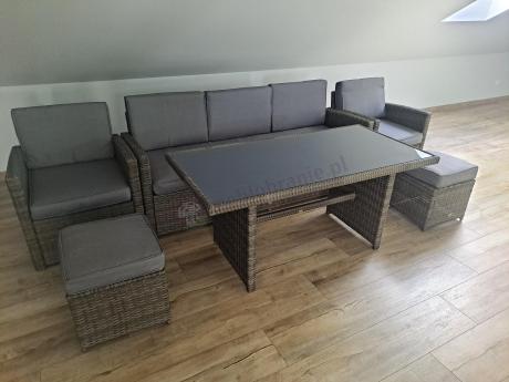 Komplet mebli obiadowych z dużą sofą 186cm technorattan Cofete Dining – Dark Grey