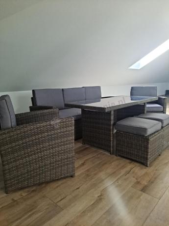 Komplet mebli obiadowych z dużą sofą 186cm technorattan Cofete Dining – Dark Grey