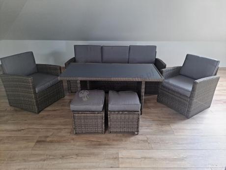 Komplet mebli obiadowych z dużą sofą 186cm technorattan Cofete Dining – Dark Grey