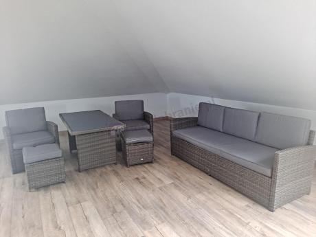 Komplet mebli obiadowych z dużą sofą 186cm technorattan Cofete Dining – Dark Grey