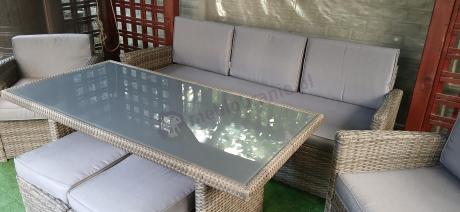 Komplet mebli obiadowych z dużą sofą 186cm technorattan Cofete Dining – Dark Grey