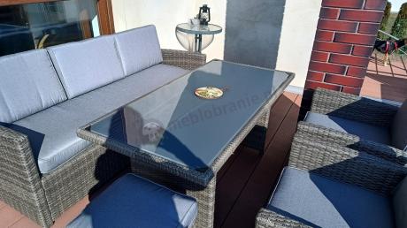 Komplet mebli obiadowych z dużą sofą 186cm technorattan Cofete Dining – Dark Grey