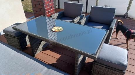 Komplet mebli obiadowych z dużą sofą 186cm technorattan Cofete Dining – Dark Grey