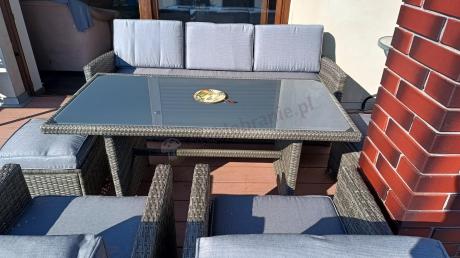 Komplet mebli obiadowych z dużą sofą 186cm technorattan Cofete Dining – Dark Grey