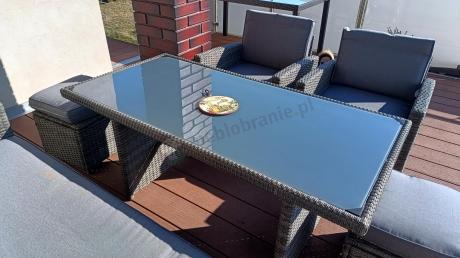 Komplet mebli obiadowych z dużą sofą 186cm technorattan Cofete Dining – Dark Grey