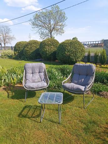 Komplet mebli ogrodowych - 2 fotele z podnóżkami i stolikiem kawowym - Torgiano Duo Grey