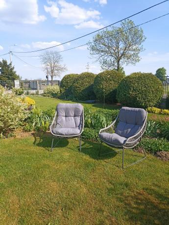 Komplet mebli ogrodowych - 2 fotele z podnóżkami i stolikiem kawowym - Torgiano Duo Grey