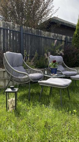 Komplet mebli ogrodowych - 2 fotele z podnóżkami i stolikiem kawowym - Torgiano Duo Grey