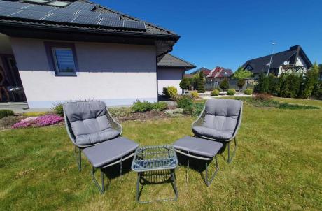 Komplet mebli ogrodowych - 2 fotele z podnóżkami i stolikiem kawowym - Torgiano Duo Grey