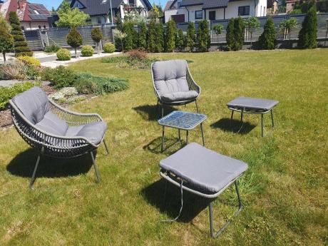 Komplet mebli ogrodowych - 2 fotele z podnóżkami i stolikiem kawowym - Torgiano Duo Grey