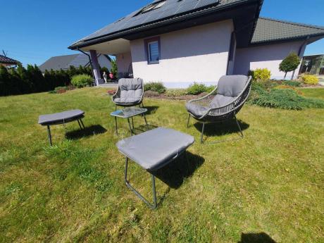 Komplet mebli ogrodowych - 2 fotele z podnóżkami i stolikiem kawowym - Torgiano Duo Grey